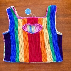 Rainbow Crochet Heart Crop Top